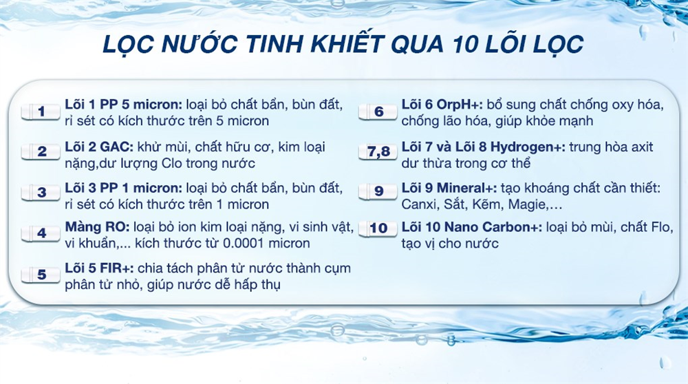 10 cấp lọc mạnh mẽ